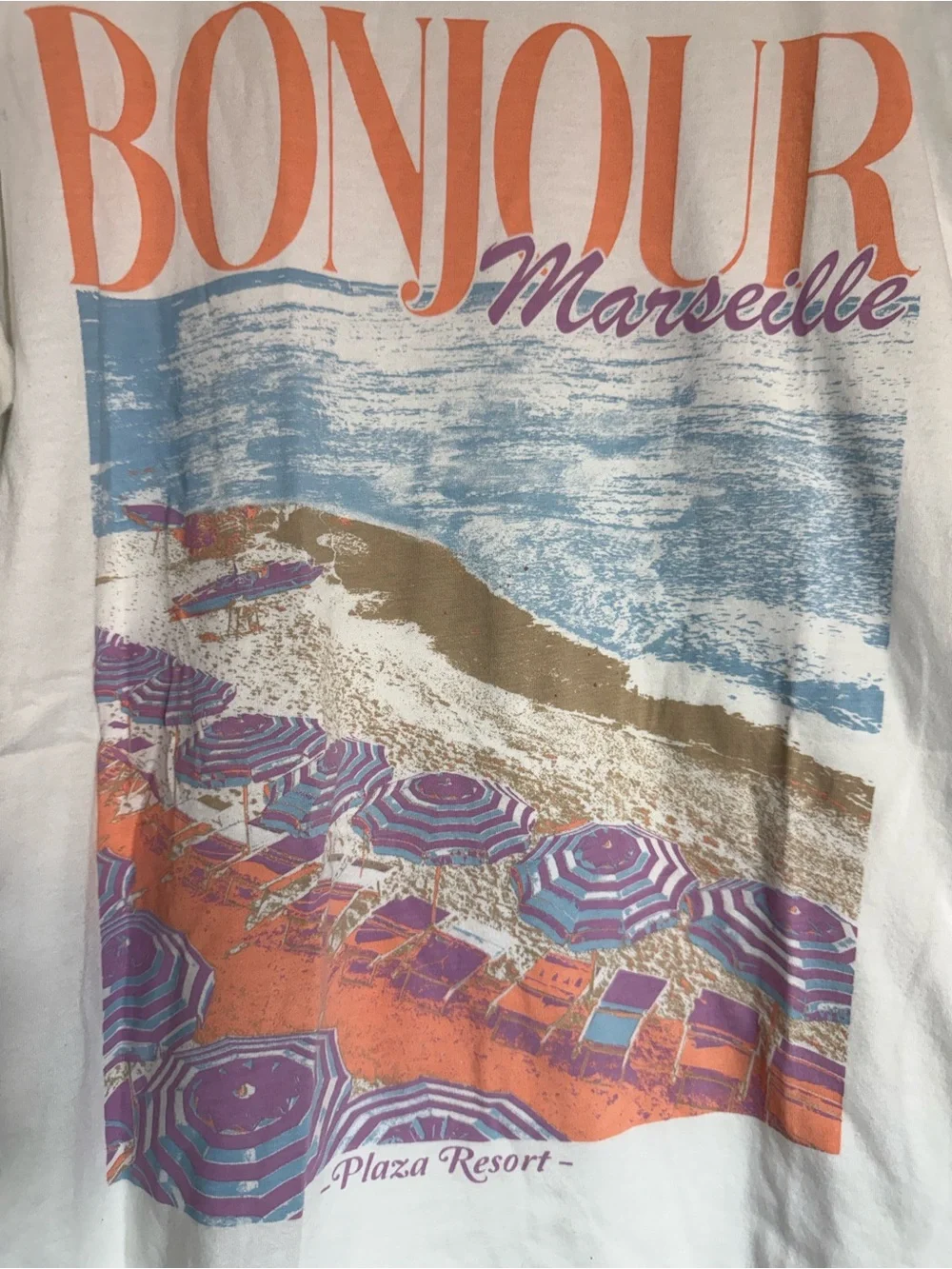 4/$10 bundles Bonjour Marseille Graphic Tee - White with Orange, Blue, Purple